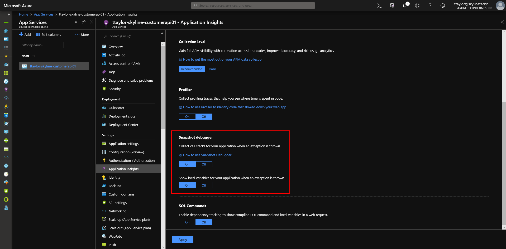 azure app services application insights setup