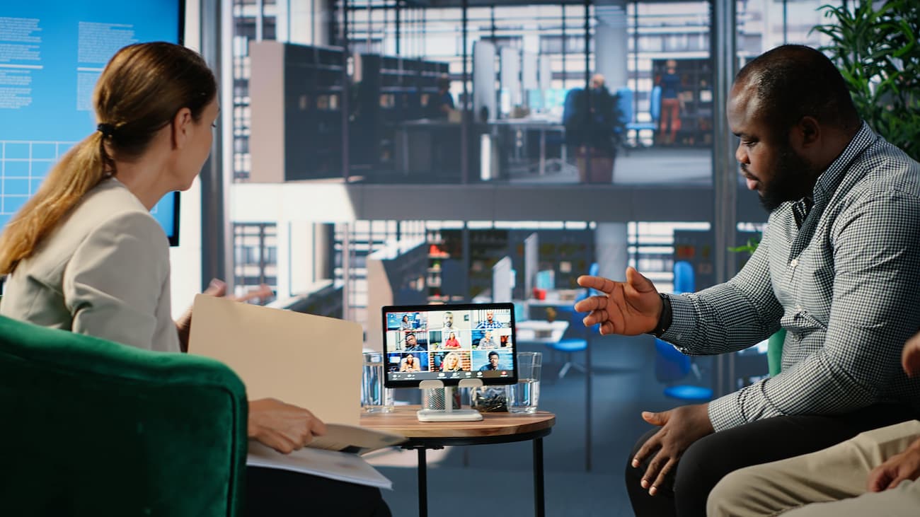 corporate video call featuring-team-work