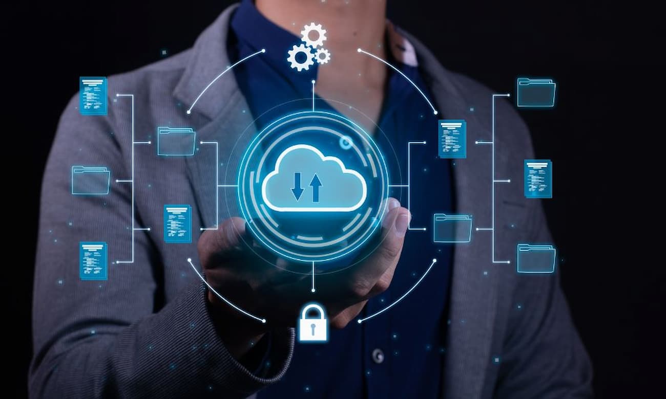 A man employs cloud-based computing on his smartphone