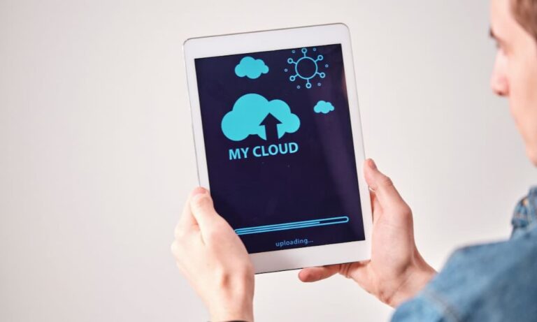 Data specialist uploading files to a cloud service