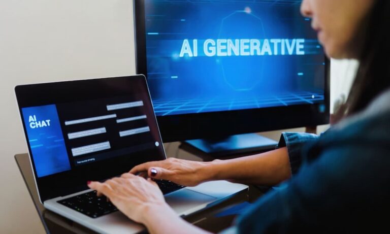 Woman Using AI Chatbot on Laptop Computer